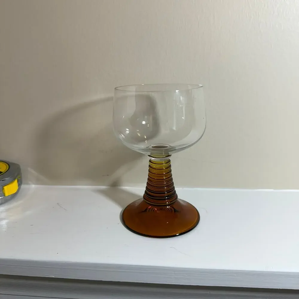 Vintage Clear Coupe Dessert Glass Amber Ribbed Stem 0.2L European Barware